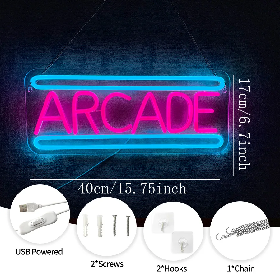 Arcade Led Neon Sign, Retro Game Area Wall Decor, Bedroom Game Room Man Cave Birthday Party Art Wall Lamp, Usb Powered.