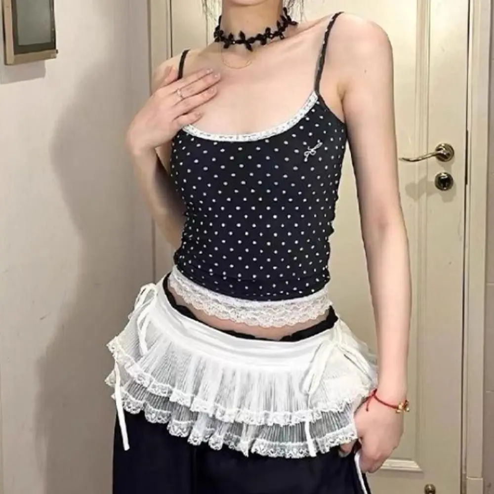 

New Embroidered Flower Lace Mini Skirt Y2K Streetwear See Through Ruched Skirts Harajuku Butt Curtain Jeans Decoration
