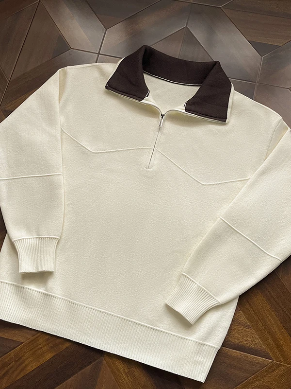 

Мужской свитер на молнии Color Blo f Zip, свободный вязаный джемпер в американском стиле, повседневный, для пар, осень-зима