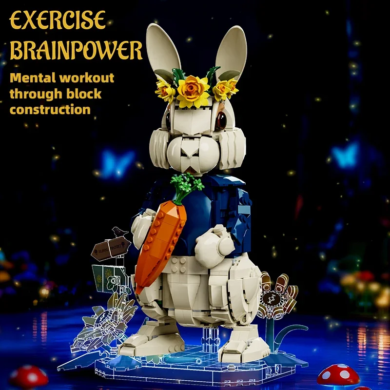 Moc Pastoral Rabbit Animal Figrues Building Blocks Home Decoration Rural Flowers Rabbit Assemble Toys Halloween Christmas Gifts