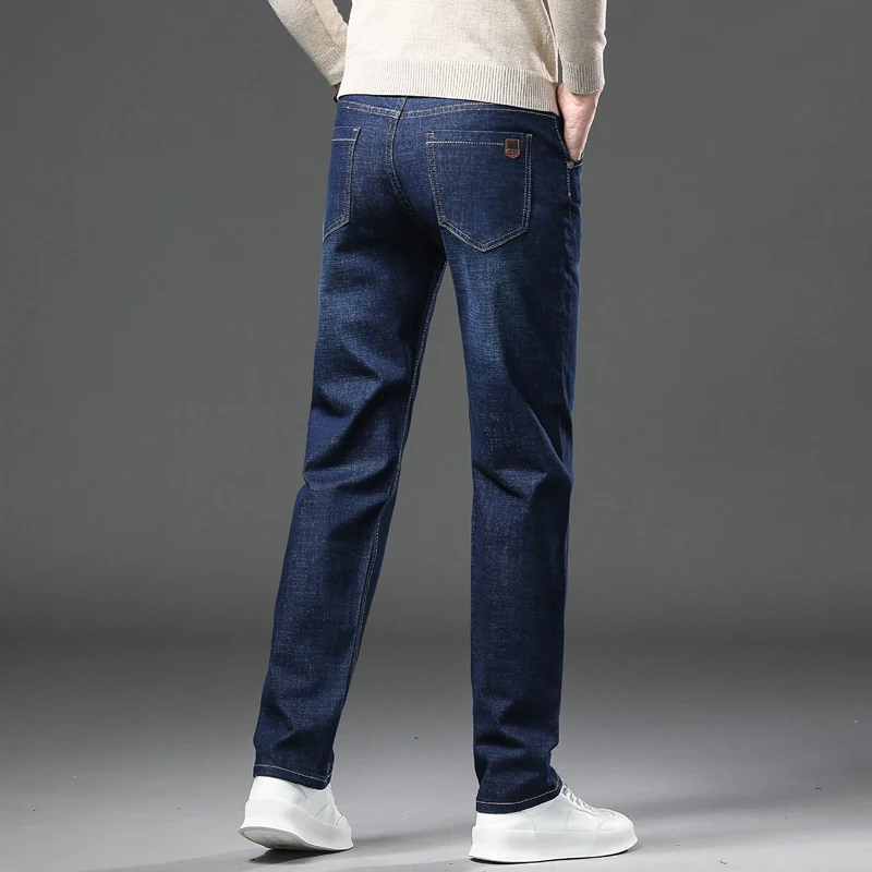 Pantalones vaqueros elásticos para hombre, Jeans informales de negocios a la moda, color negro y azul, 28-40 talla grande, cuatro estaciones