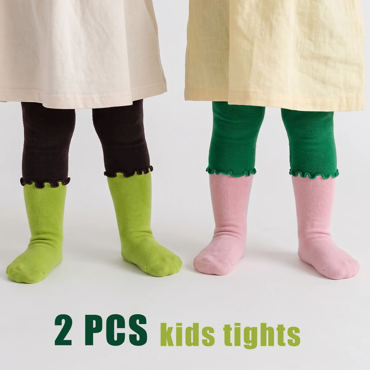 2 PCS Kids' Toddler Girls Colorblock Leggings High Stretch Comfortable Moderate Thickness Children's Casual Everyday Tights