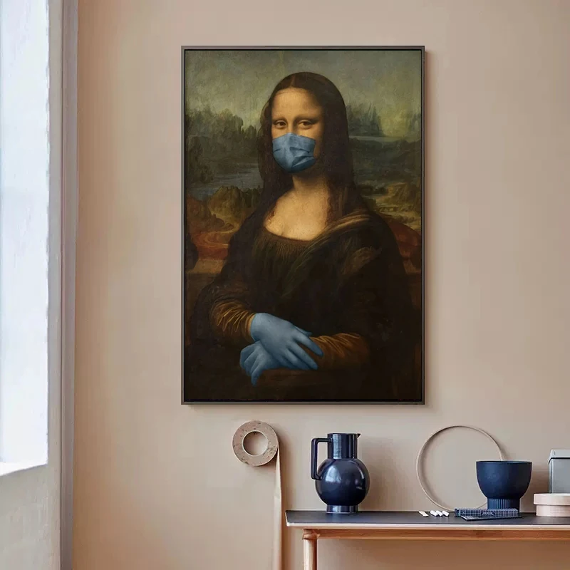 Funny Mona Lisa with Cat Poster Prints Canvas Paintings Bar Hotel Wall Art Decorative Painting Mural Living Room Home Decor