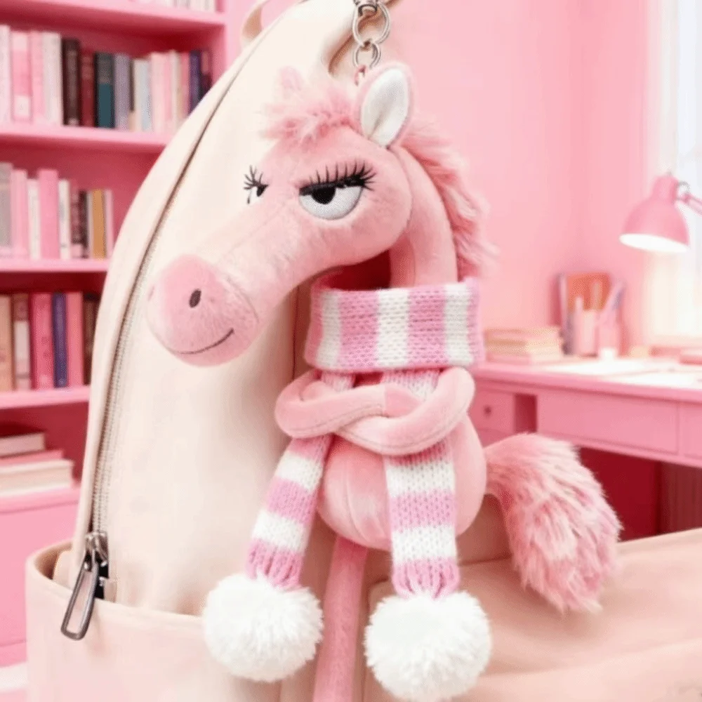 2026 new hot Cute Cartoon Horse Keychain Fantasy Style Craftsmanship Pony With Scarf Stuffed Simulation Horse Room Decoration