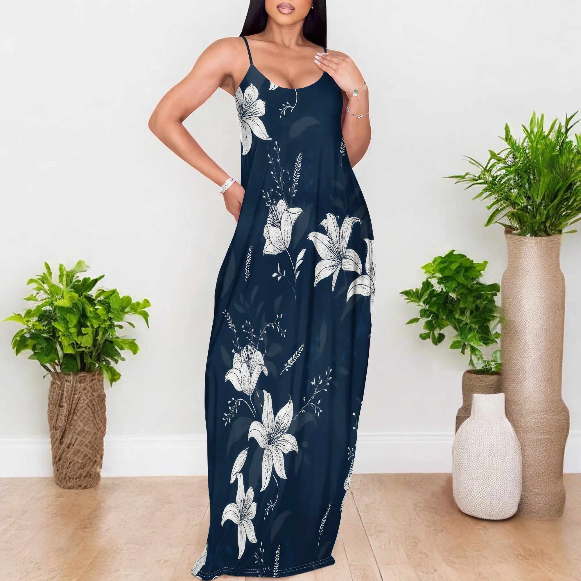 Womens Summer Dresses 2025 Adjustable Strappy Beach Sundress Casual Midi Dres