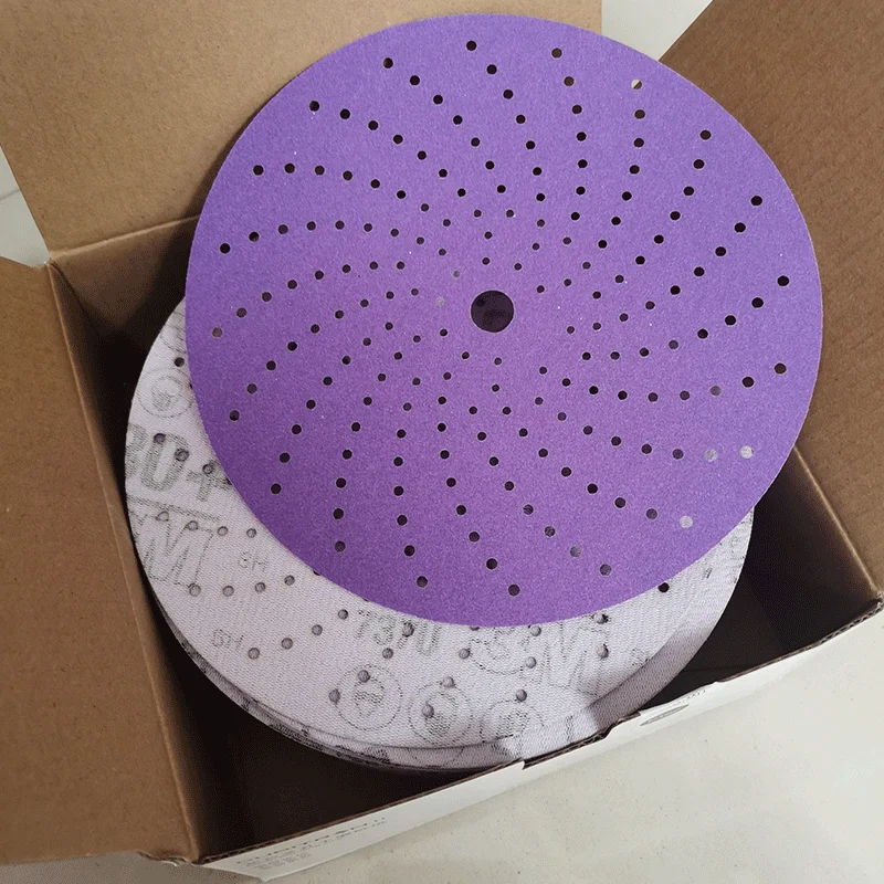 10pcs 3M 6inch 150mm purple cyclone sandpaper porous dry grinding round flocking car sanding sheet