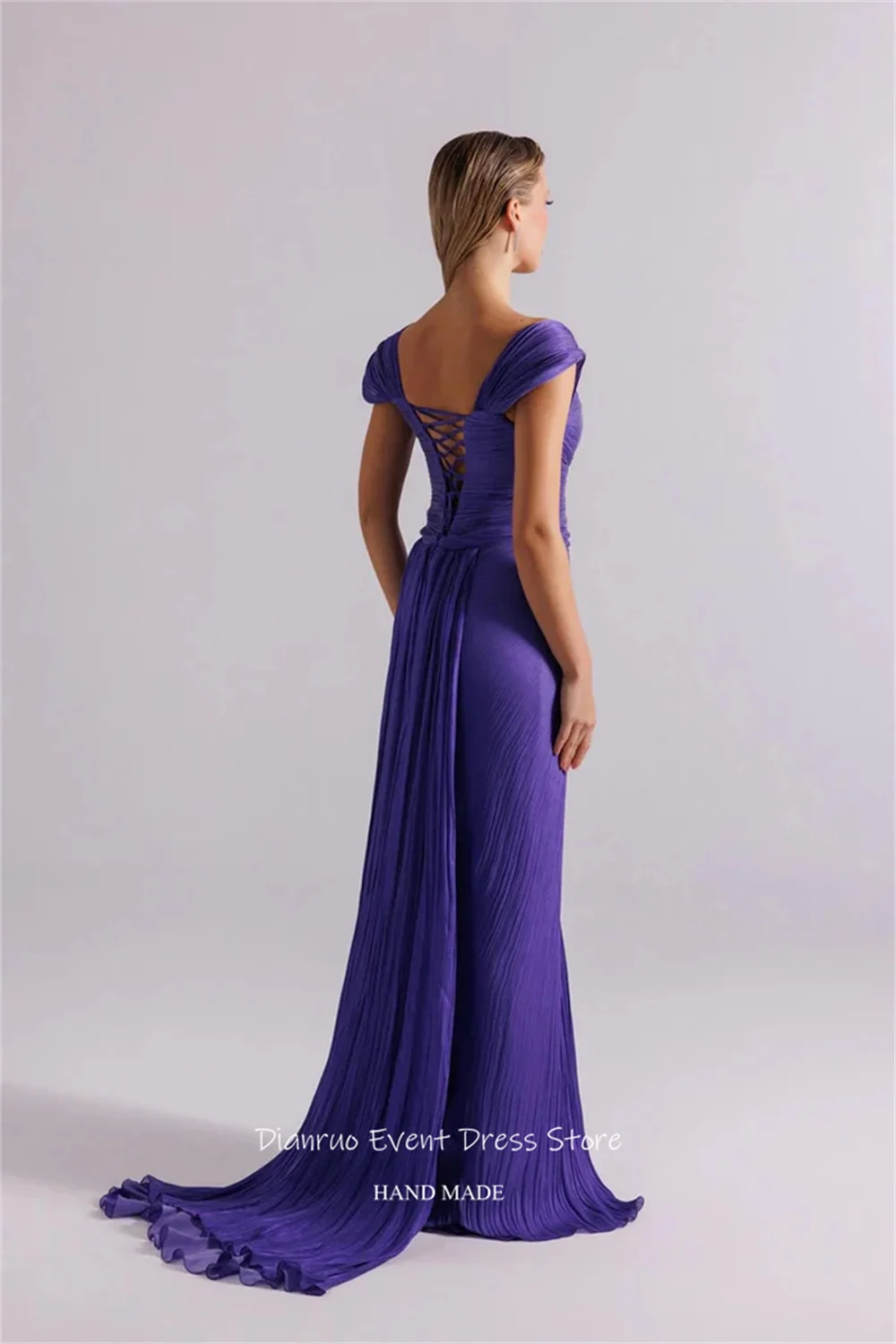 ชุดราตรี Dianruo สีชมพูฟูชั่น คอเหลี่ยม ผ้าชีฟอง แต่งระบาย ชุดเดรสออกงาน ผ่าข้างสูง ปี 2025 สำหรับผู้หญิง รับตัดตามสั่ง