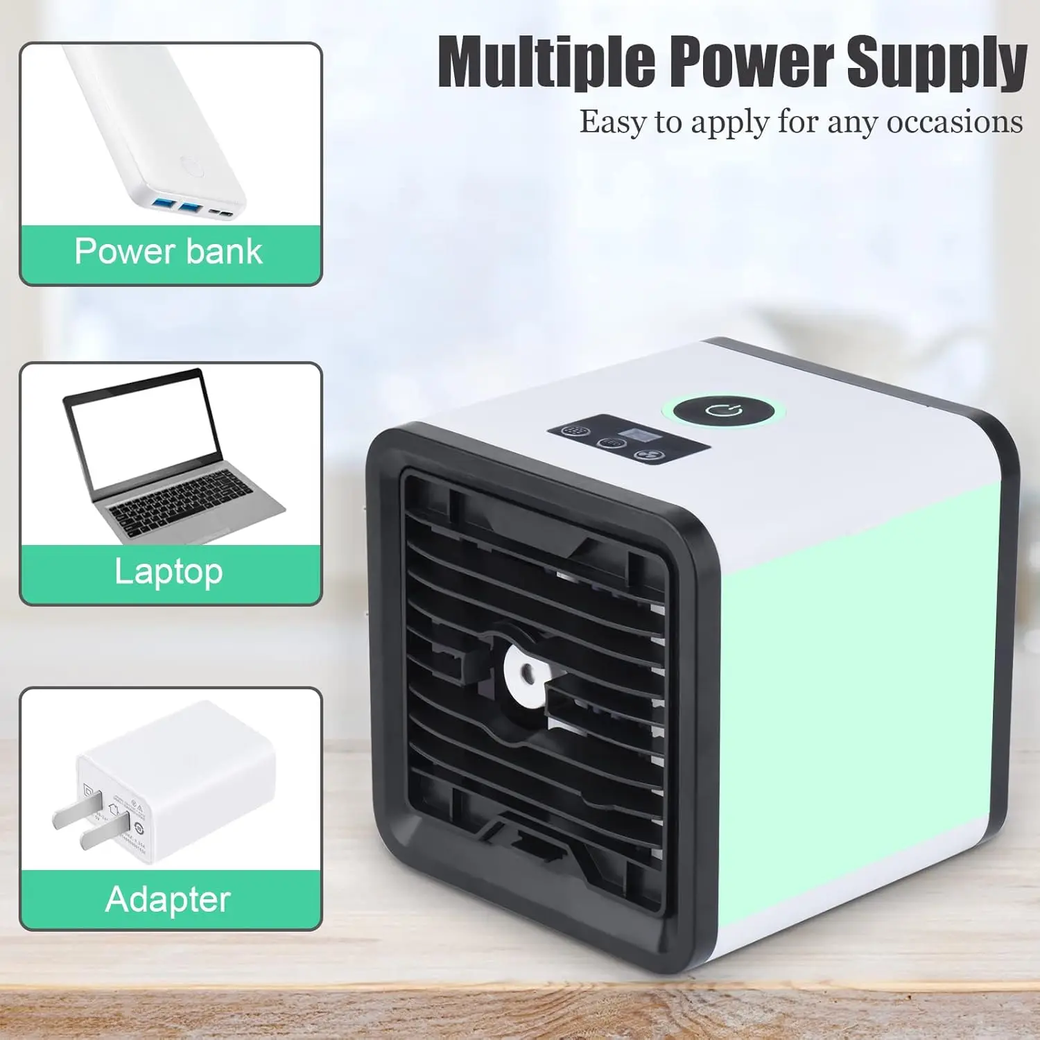 مكيف هواء محمول، وحدة تيار متردد صغيرة، مبرد تبخير شخصي صغير، 3 سرعات 7 أضواء LED ملونة، 4 في 1 شخص تبريد fa
