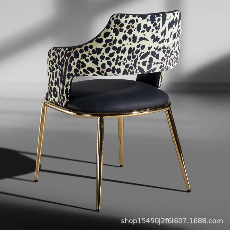 Light luxury leather dining chair home backrest leopard print fashion design high-end luxury stone island back chair women's