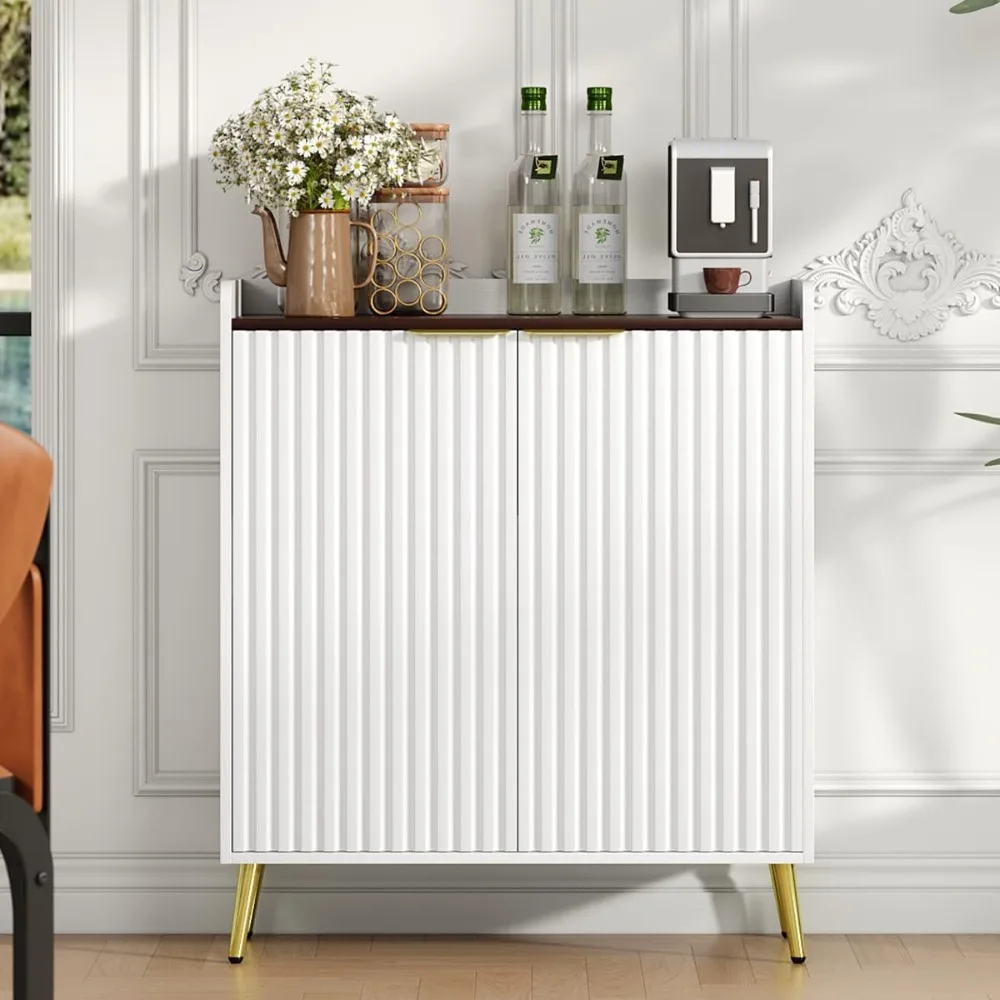 خزانة بار النبيذ على طراز المزرعة مع أبواب مخددة وحوامل زجاجية ورف قابل للإزالة لتخزين القهوة الحديثة #3