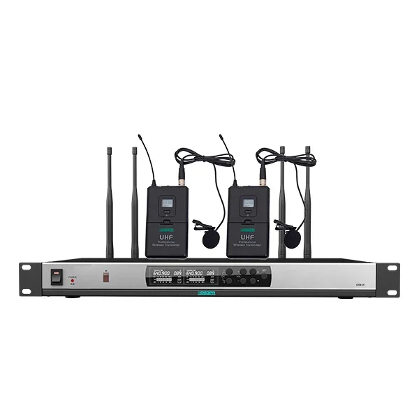 Cuffie lavalier portatili a 2 canali a collo di cigno Sistema microfonico per conferenze wireless UHF True Diversity