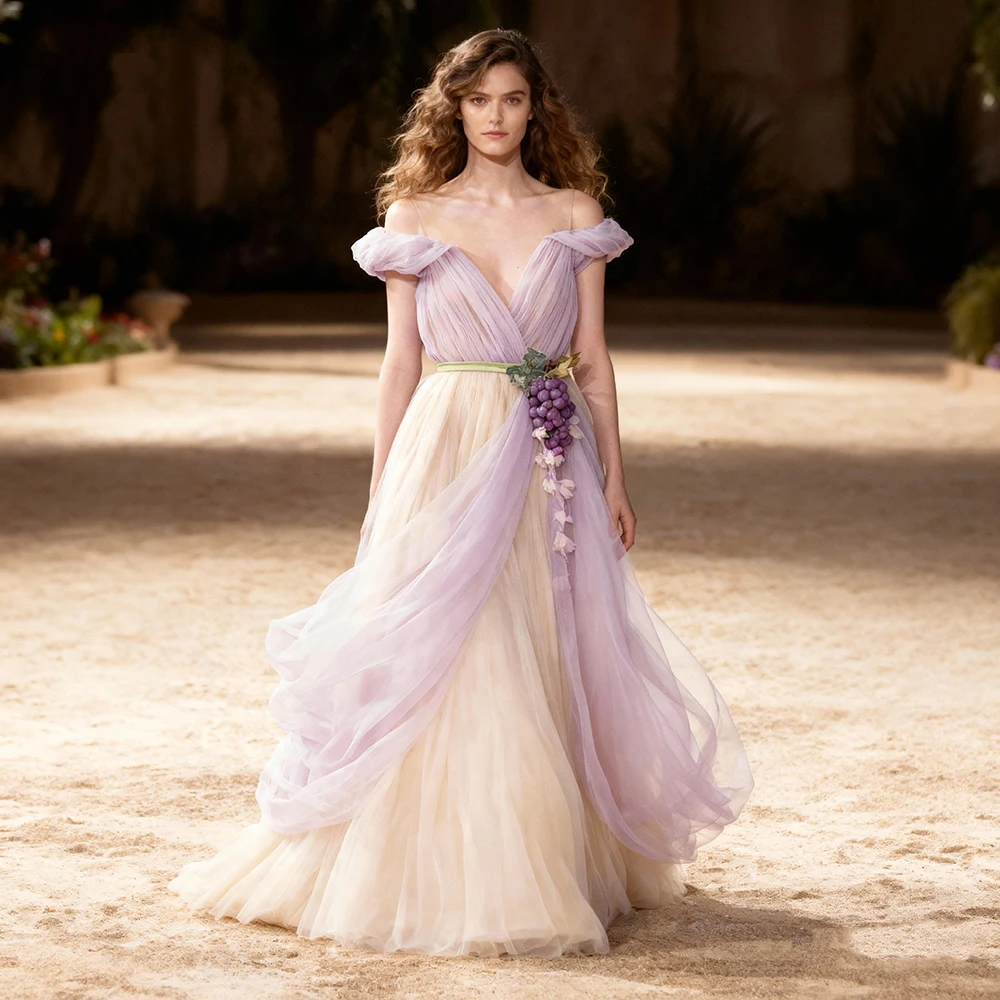 

Chic Off Shoulder Tulle Women's Evening Dress for Photo Shoot Wedding Dresses for Parties Elegant Gowns Robes De Cocktail Gala