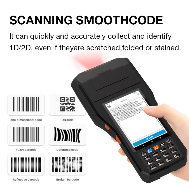 Handheld PDA  Android 11 Wifi Bluetooth RFID 1D 2D  Barcode Scanner Rugged Handheld Terminal Build In 80MM Receipt Label Printer