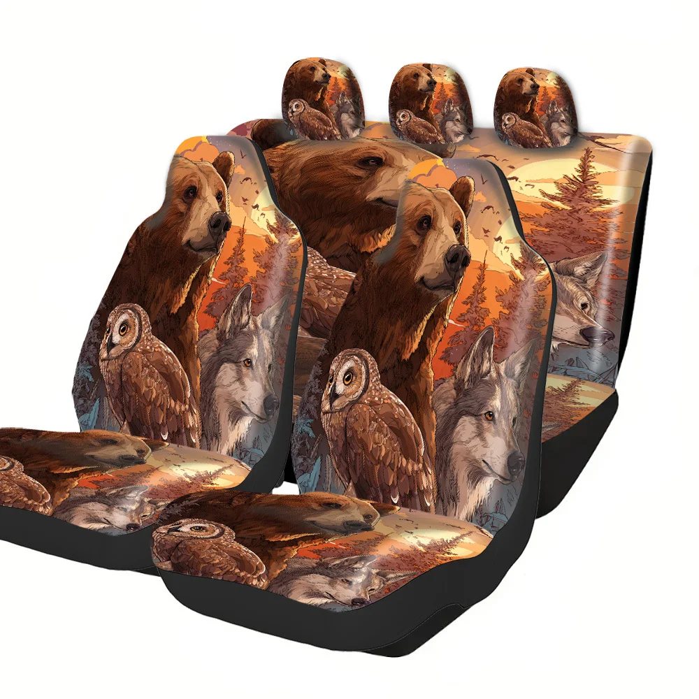 2-5 Seat Set Car Seat Covers Premium Wildlife Sunset Forest Print Fit For Truck SUV Off-road Car Perfect Halloween Christmas Ne