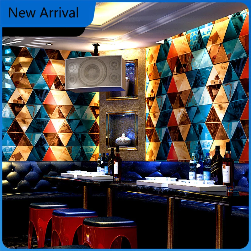 

Ktv Decoration Wallpaper Karaoke Hall Flash Wallcloth 3D Reflective Geometric Triangle Pattern Theme Box Background Wallpaper