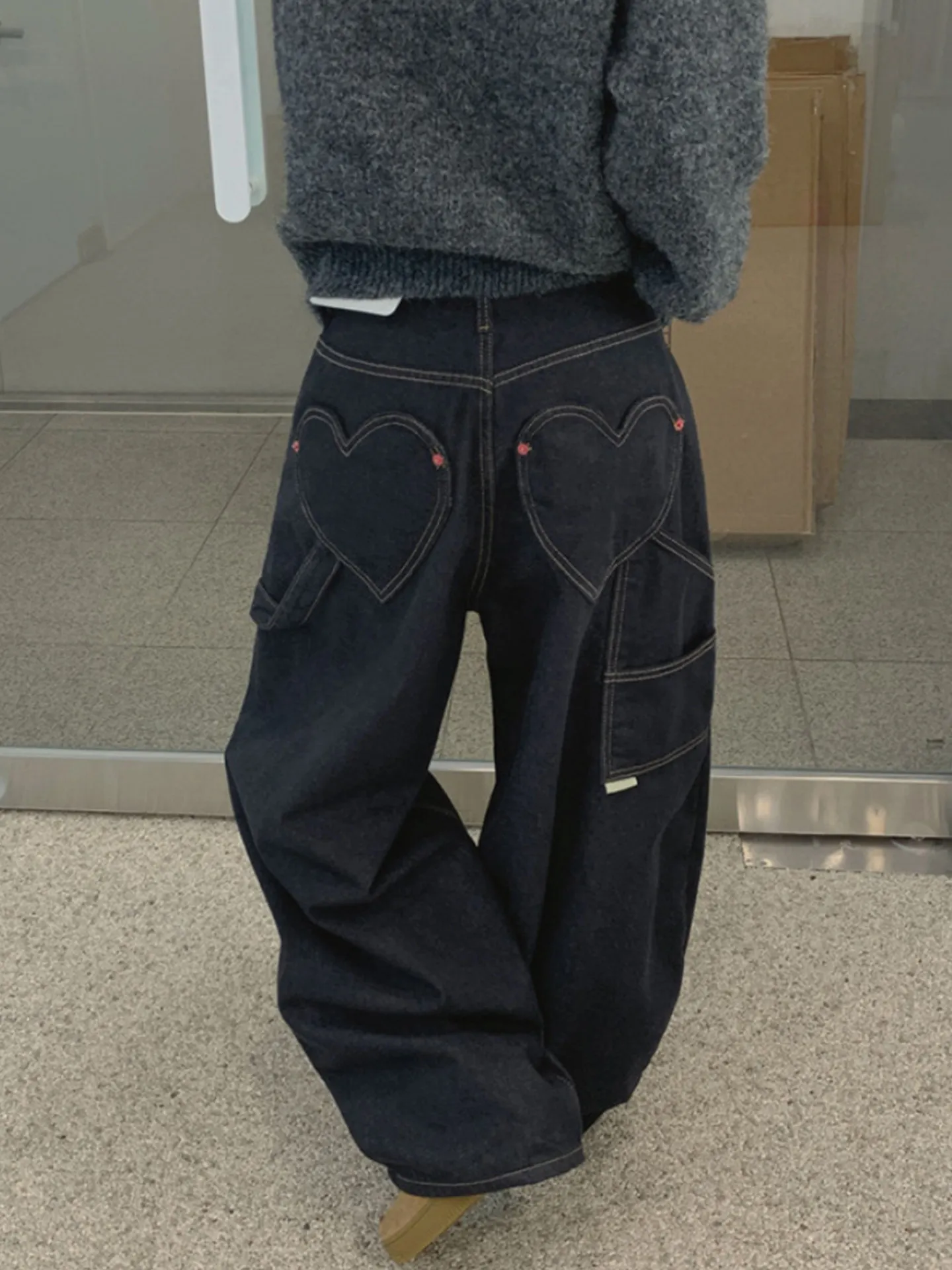 

Gagarich задний карман в форме сердца, джинсы с видимой нитью, женские осенне-зимние универсальные повседневные длинные брюки с высокой талией в стиле ретро