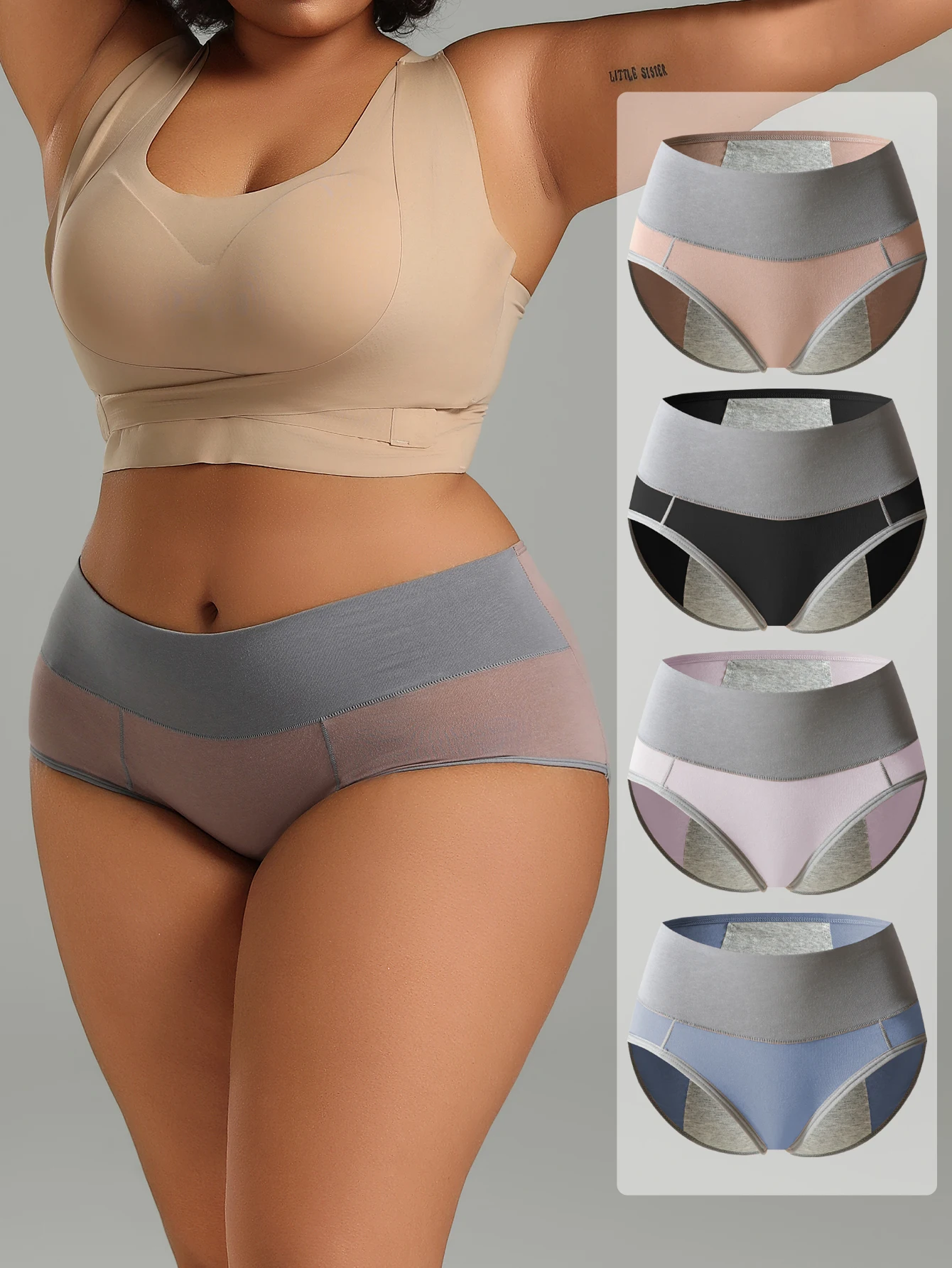 Awesomea 4Pcs Womens High Waist Cotton Menstrual Briefs Antibacterial Leak Proof Comfortable Hip Hugging Full Coverage