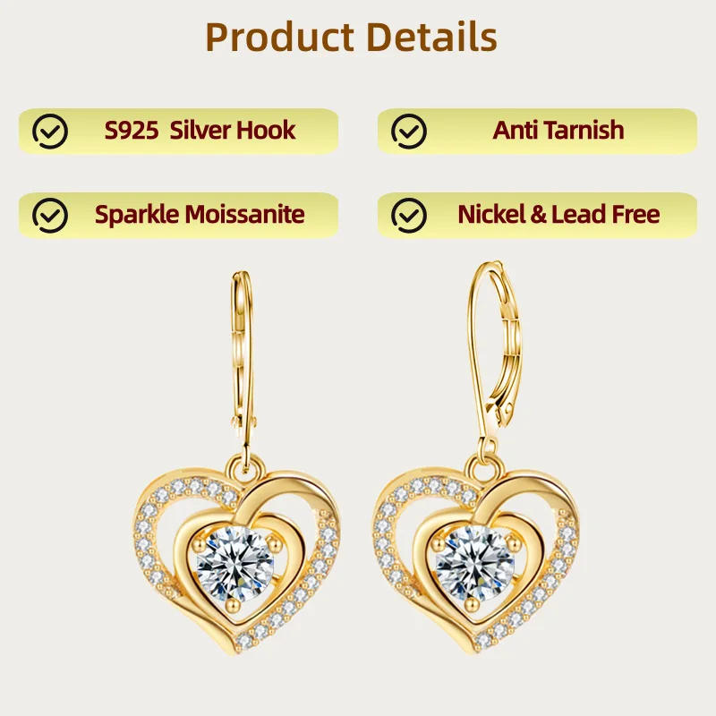 

LAMVOICE Ювелирные изделия для женщин, серебро S925, серьги с муассанитом, подарки на День святого Валентина, украшения в подарочной упаковке