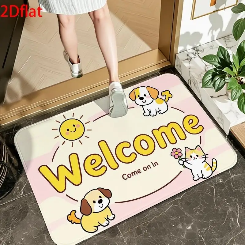 [2D Flat] Flannel Floor Mat, Pet-friendly Social Day Mat, Reusable, Suitable for Welcome Doormats, Entrances, Indoor Entry Mats, Doorways, Indoor and Outdoor