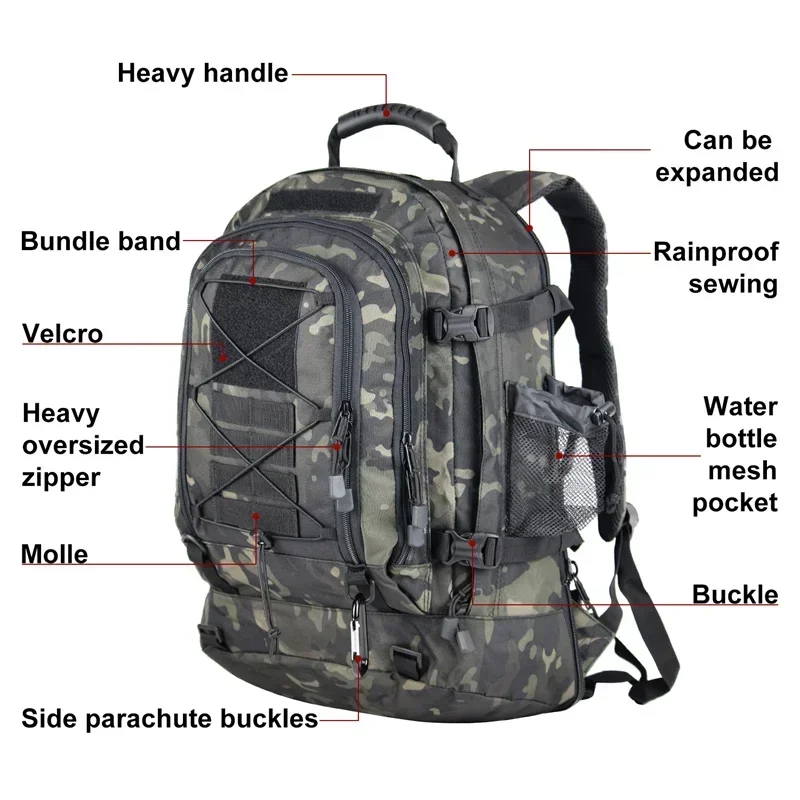 LQARMY 60L Military Tactical Backpack Army Molle Assault Rucksack Outdoor Travel Hiking Rucksacks Camping Hunting mochila hombre