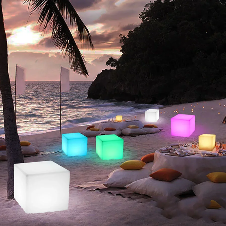 TIRVOSE Waterproof LED Glowing Cube Chair Light KTV Bar Party Wedding Decor Night Light Outdoor Garden Lawn Lamps USB Charged