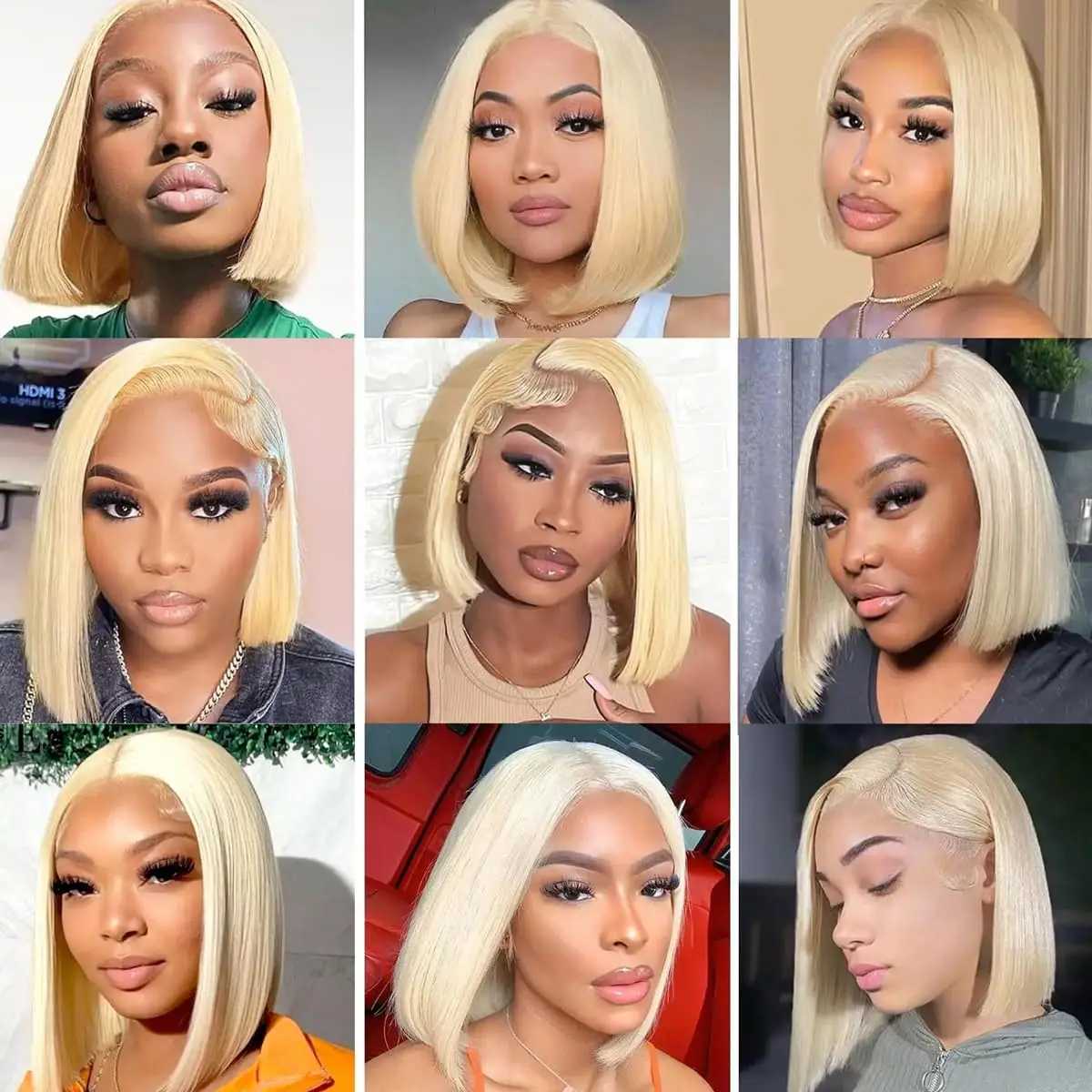 613 Блондинка Боб Парик Человеческие Волосы 13x4 13x6 Парики Фронта Шнурка Человеческих Волос Предварительно Сорванные Прозрачные Кружева 250% Плотность Парик Фронта Шнурка