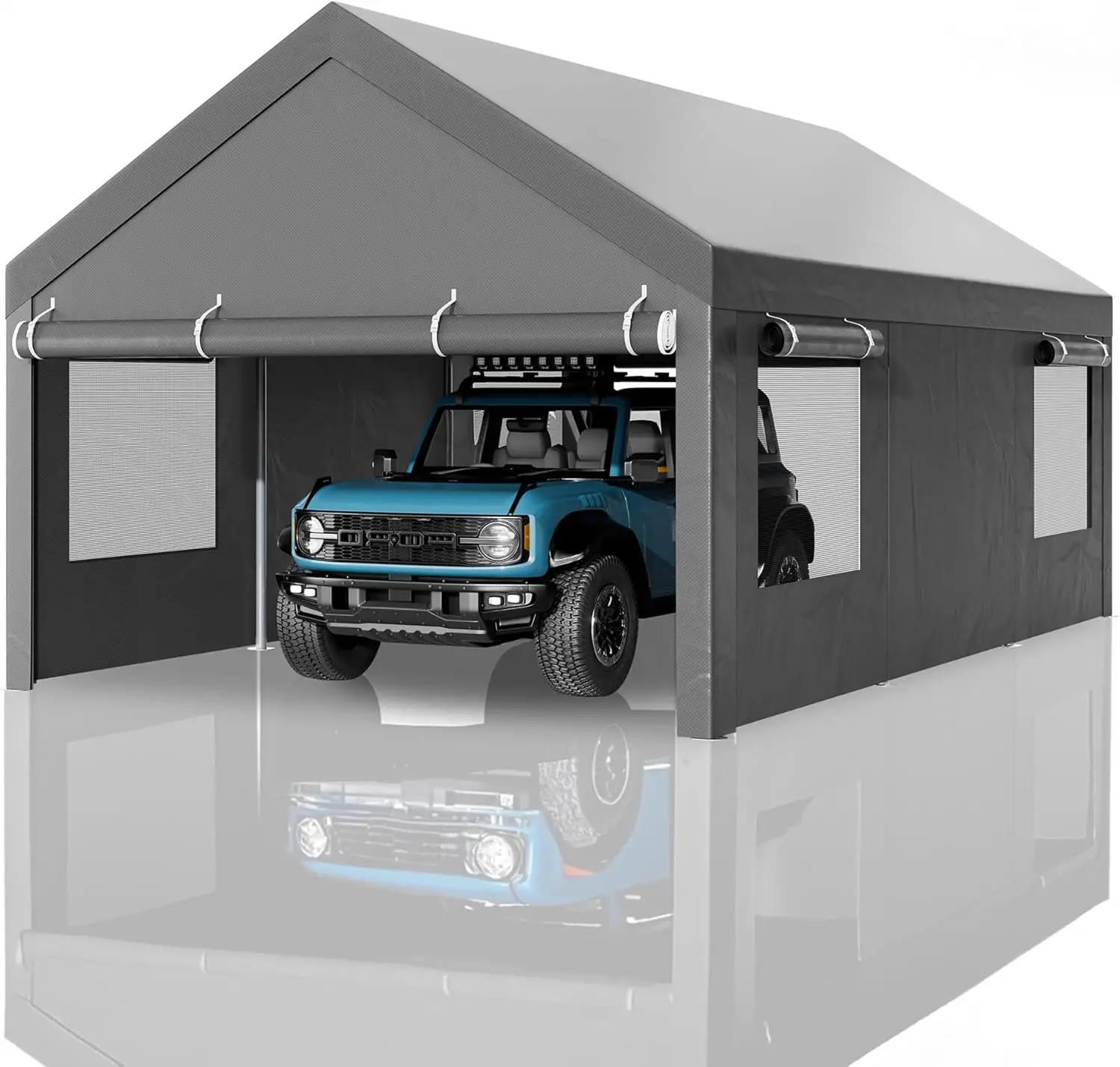 

Карпорт 12x20 футов, сверхмощный навес для автомобиля с поворотными окнами, портативный гараж со съемными боковыми стенками и дверями, автомобильный навес