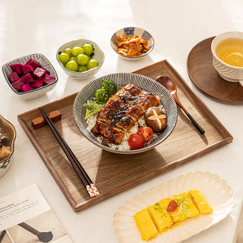 

Modern Housewife Bla Walnut Wood Tea Tray Japanese Sle Wooden Storage Plate Wood Single Person Dining Plate