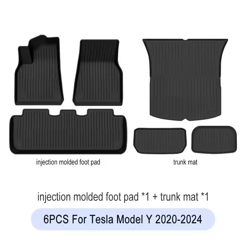 Tesla Model Y 2020-2024 Vloermatten Complete Set All-Weather Antislip Hoge Randen 3D Waterdichte Rubber Matten Antislip Mattenset