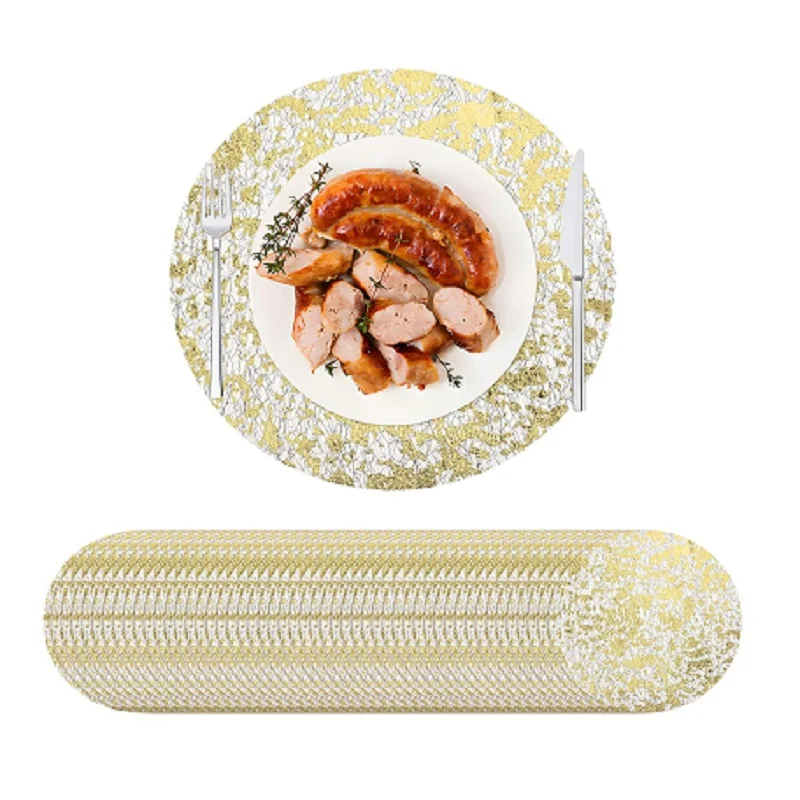 50pcs Gold/Silver Disposable Placemats 33cm Round Pressed Table Mat for Wedding Birthday Party Christmas Napkin Table Home Decor