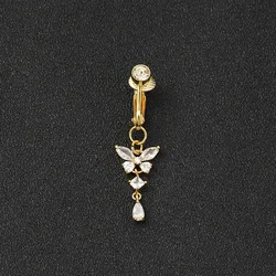 1pc Clip On Butterfly Belly Button Ring for Women, Copper Zircon Fake Belly Piercing Navel Body Jewelry Trendy Fashion Style