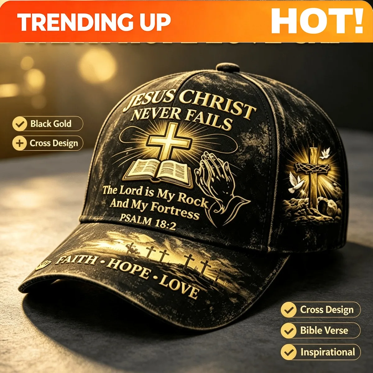 Customization Christian Faith Baseball Cap Suitable For Church & Prayer - Punk Rock Jesus Christ With Psalm 18:2 Verse, Funky Re
