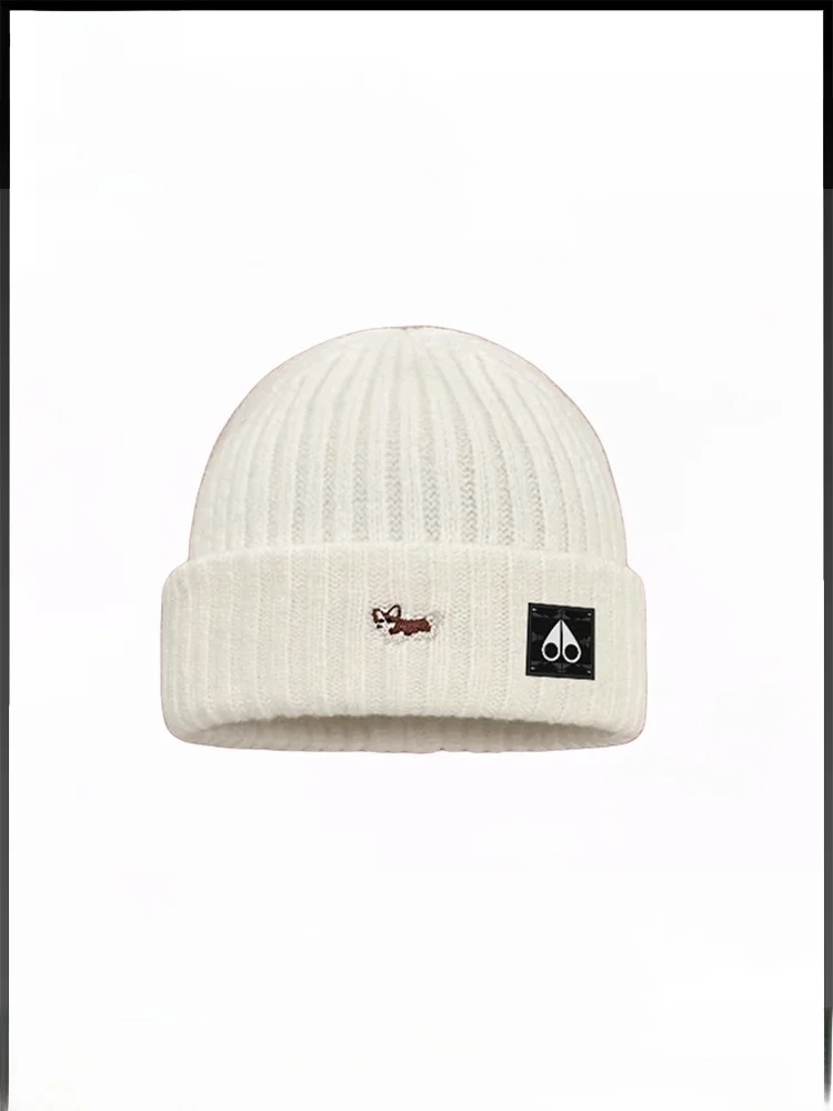 ムースキングシップニットウールキャップ女性のファッショナブルな暖かさ犬柄はさみ刺繍秋冬帽子