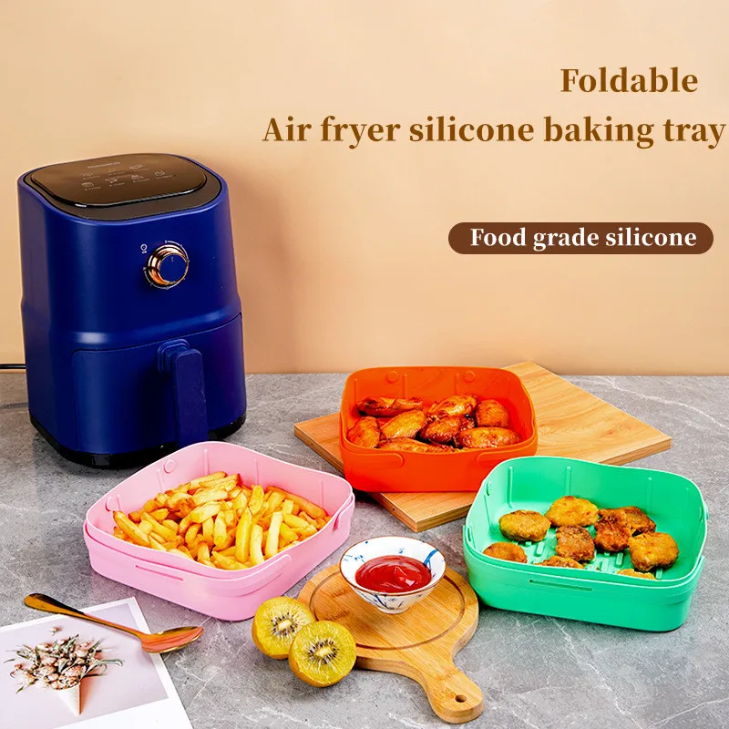 

Air Fryer Silicone Baking Pan Square Nonstick Pot Folding Silicone Baking Pan Pad Reusable Baking Basket Grill Pan Accessories