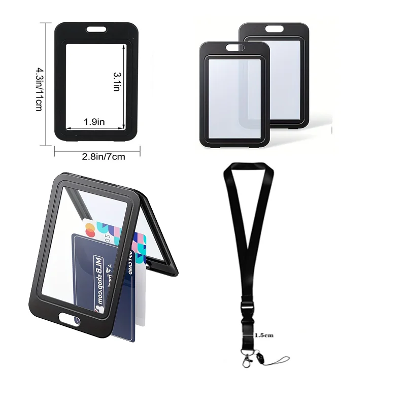 3PCS Plastic Badge Employee Badge Holder Retractable Lanyard Double Sided Transparent Office Staff Badge Holder