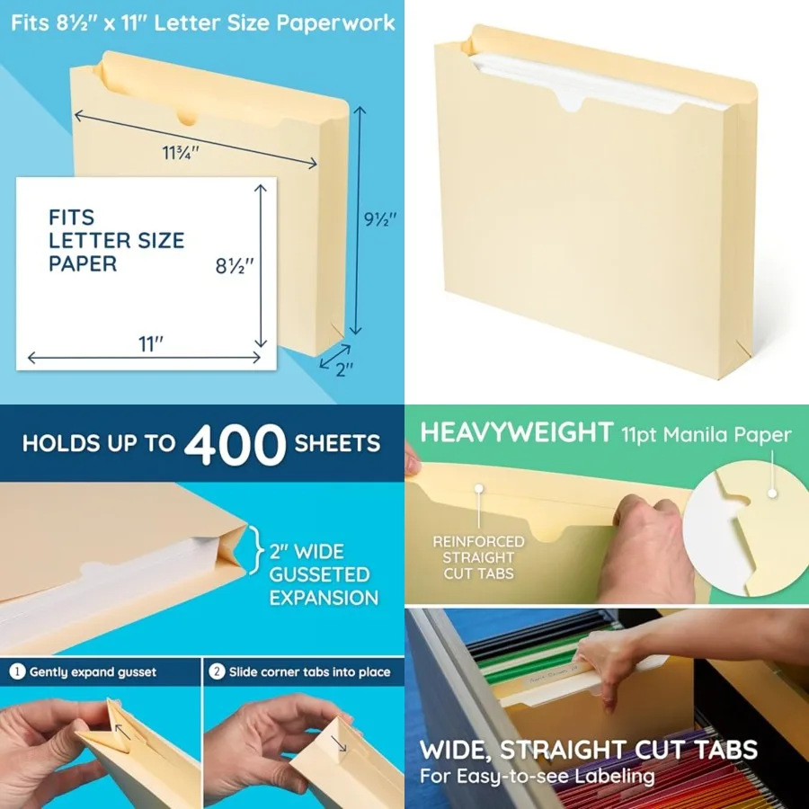 

File Jacket, 50 Folders, Reforced Straight Cut Tab, Heavy Duty Expansion Pocket,,50 Pack