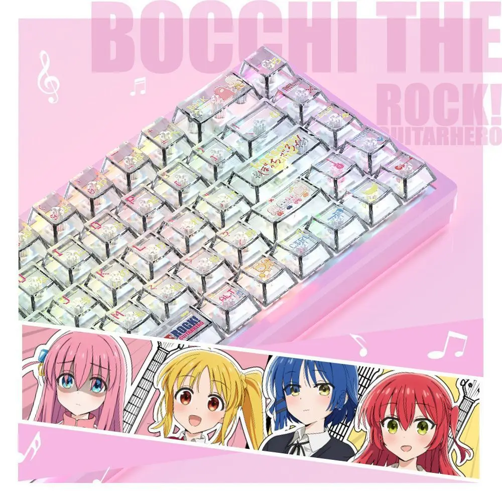 Bocchi The Rock! Anime Keycaps Pink Fully Transparent Key Caps Mechanical Keyboard Custom Keycap Set PC Gamer Boys Girls Gifts