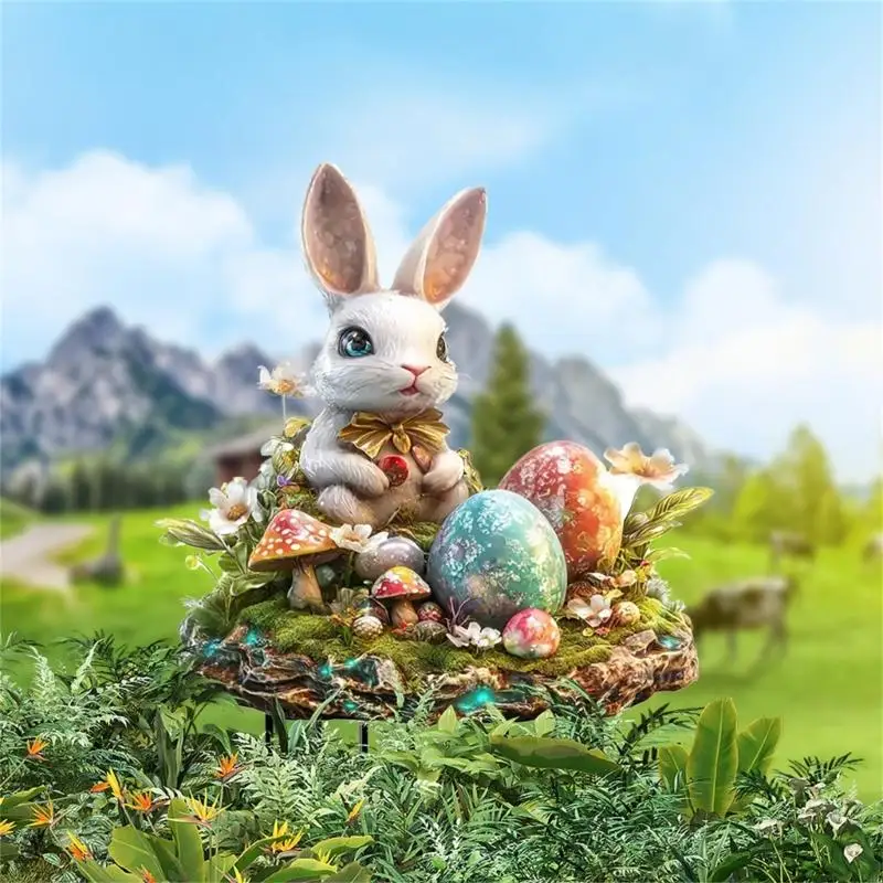 X90F Outdoor Decoration Garden Stake Easter Eggs Rabbit dan Cow Rabbit Sign Outdoor