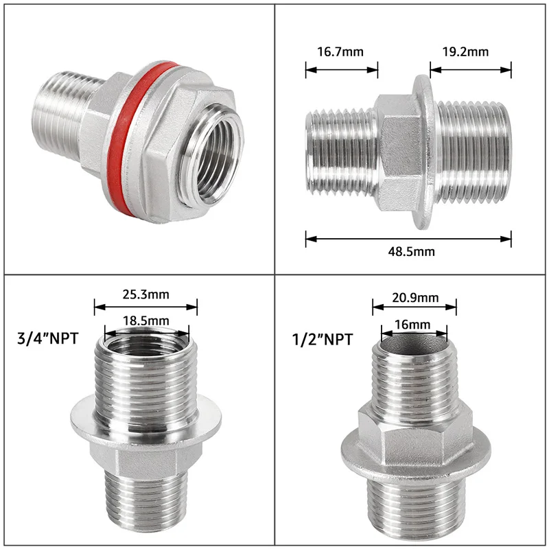 Hardware Weldless grodzi-1/2 "męski NPT x 1/2" żeński gwint NPT Weldless armatura do Homebrew czajnik Keg/Whisket Still Brewing — zdjęcie 3