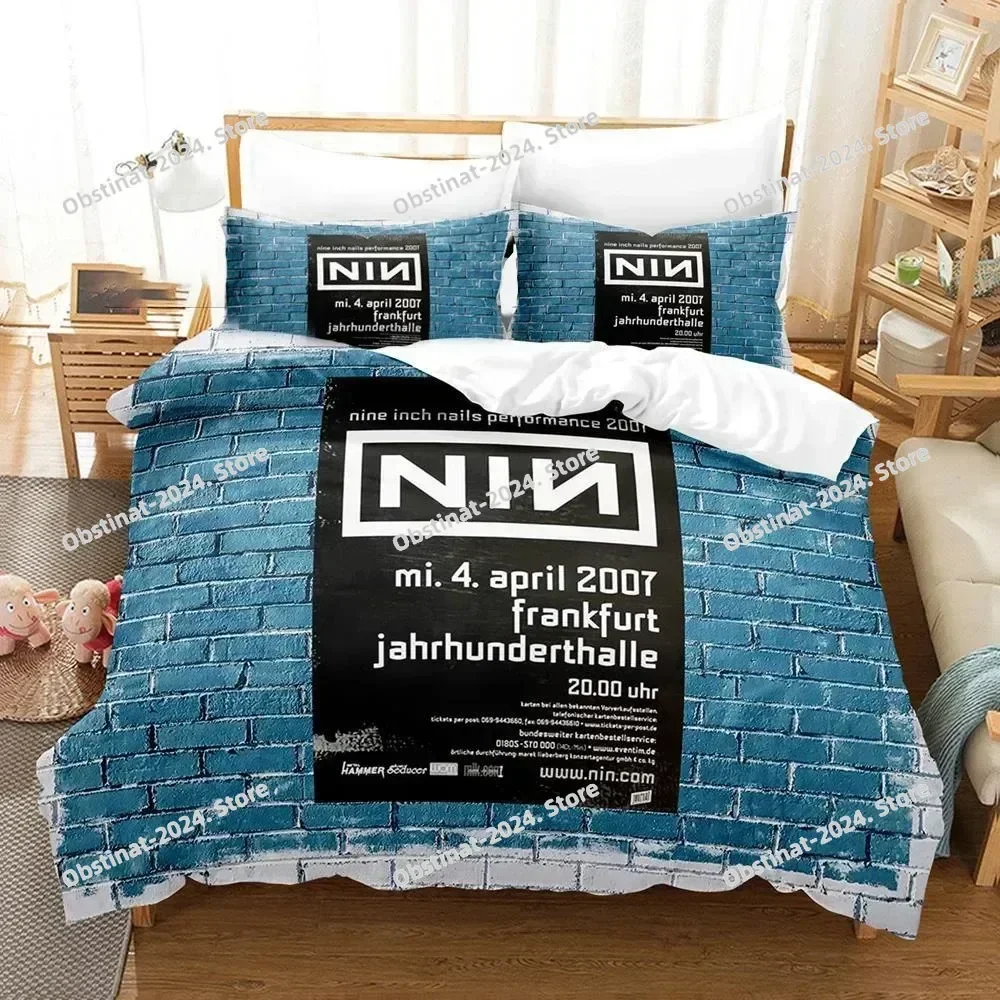 Nine Inch Nails NIN 3D Printing Comforter Bedding Set,Duvet Cover Bed Set Quilt Cover Pillowcase,King Queen Size Bedding Set Kid