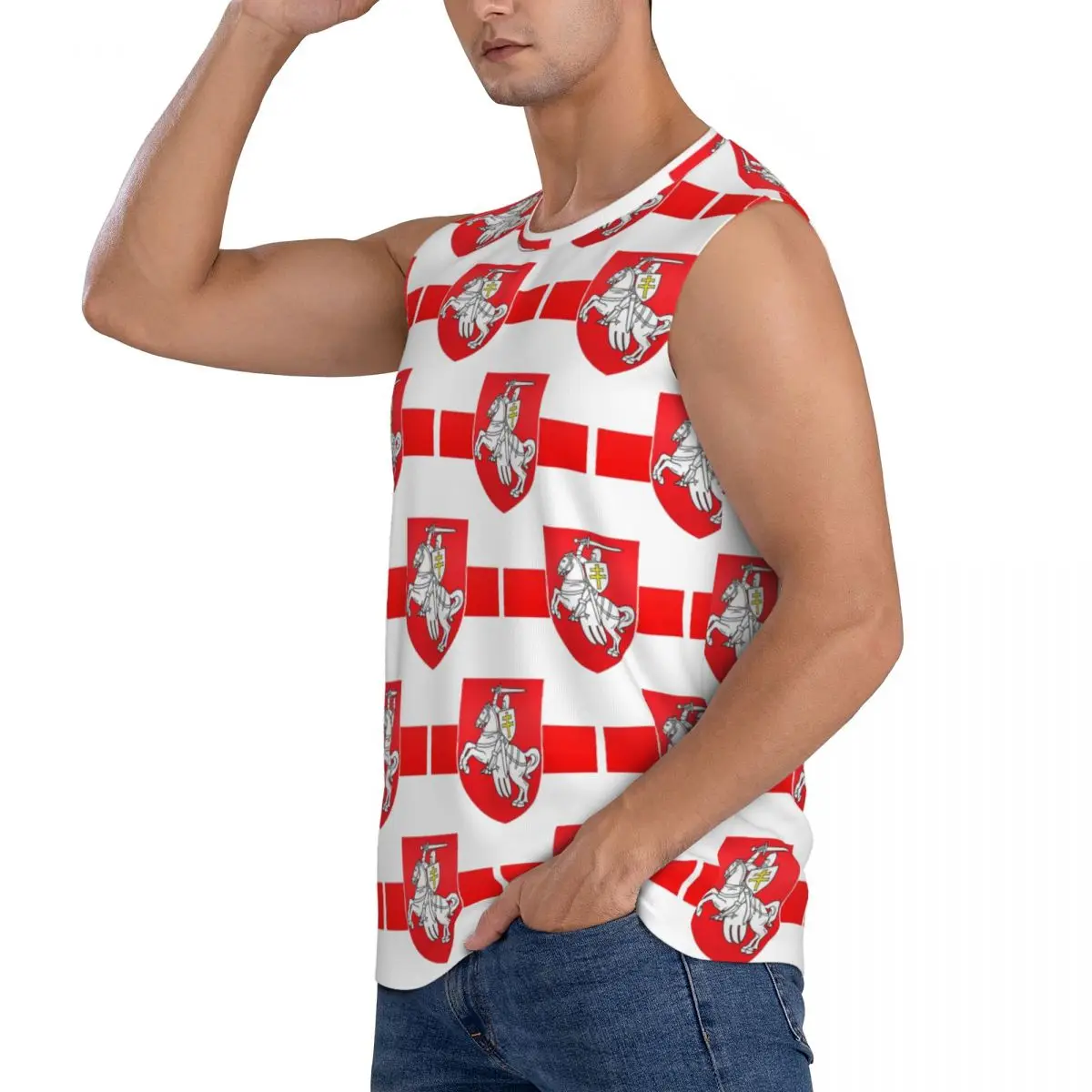 Belarus Pogonya Flag Square Protest Symbol Belarusian Men Sleeveless Tank Tops Breathable Gym Fitness Running Sport Vest