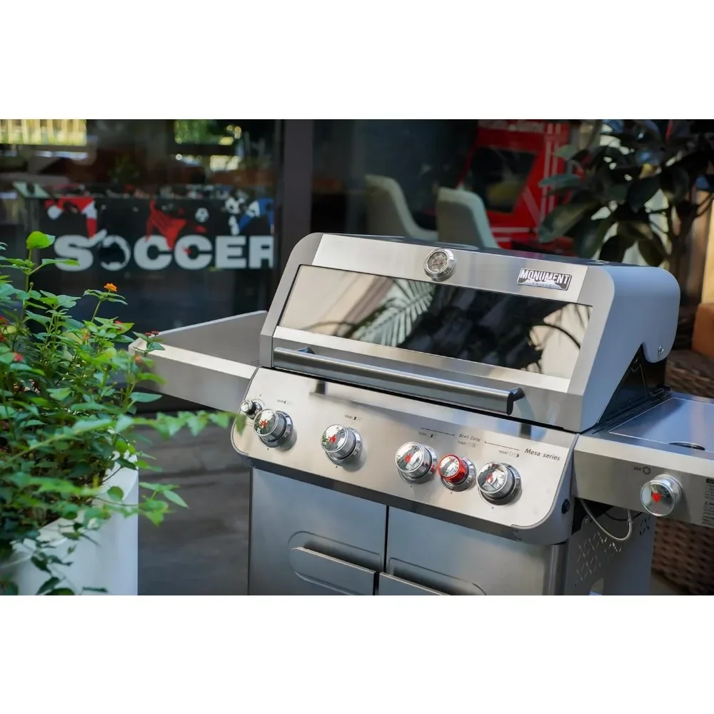 Stainless Steel 4 Burner Propane Gas Grill, 62,000 BTU Patio Garden Barbecue Grill with Side Burner and LED Controls