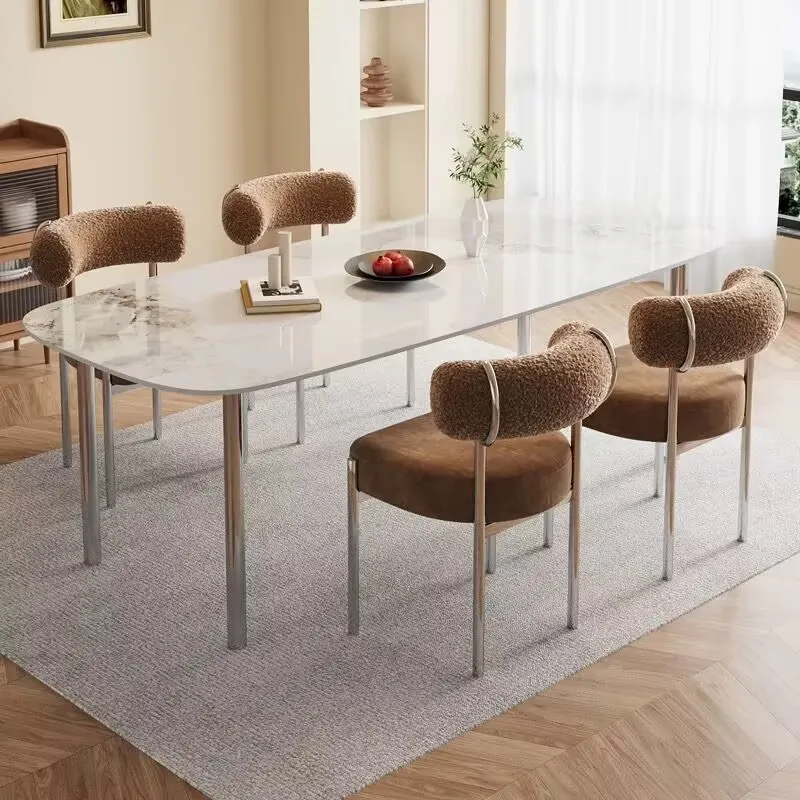 Living Room Chairs Microfiber Leather Chairs Luxury Dining Chairs Home Furniture Stainless Steel Chairs Modern Makeup Chairs Lei