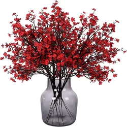 6 Pcs Babys Breath Artificial Flowers Bulk Faux Gypsophila Bouquet for Home Kitchen Bedroom Festival Wedding Party Decor(Red)