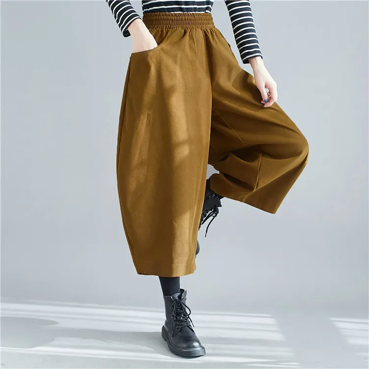 New 2026 Women's Solid Loose Casual Trousers Simple Elastic Waist Wide Leg Harem Pants Versatile Pockets Banana Pants Oversized