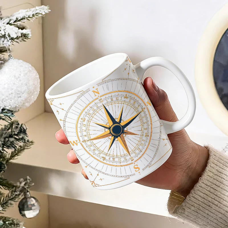 Cup & Mug Set, Vintage Compass Ceramic Mug, Coffee Cup, Milk Cup, Office Tea Cup, Drinking Cup, Gift for Friends, Fade-Resistant