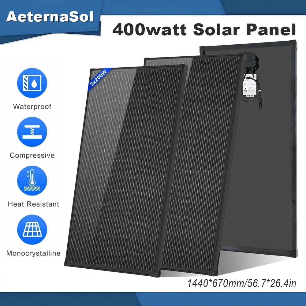AeternaSol 400W (200W*2) Solar Panel 18V N-Type Mono 18BB Roof RV Boat Off-Grid