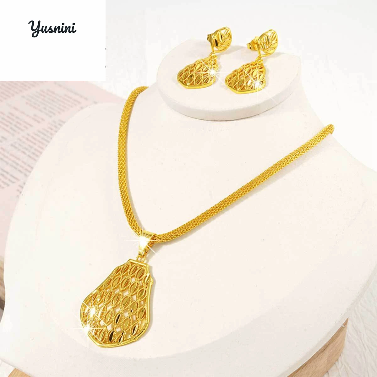 

Модные позолоченные 24 К Дубайские серьги-колье по индивидуальному заказу для пар, свадебный рождественский подарок, комплект ювелирных изделий DD10969