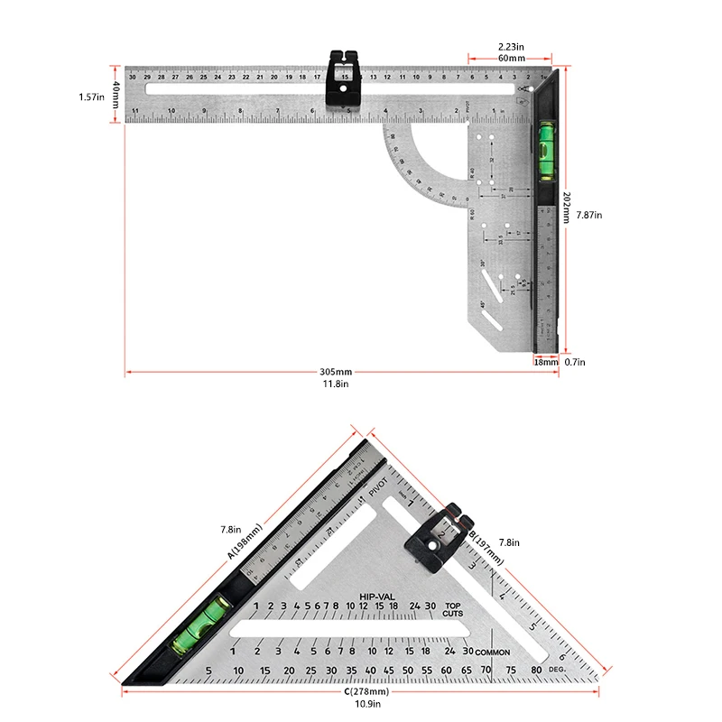 Linijka kątowa precyzja do obróbki drewna ze stali nierdzewnej trójkątny miernik z regulowanym kątem drewna kompasu do trasowania koła