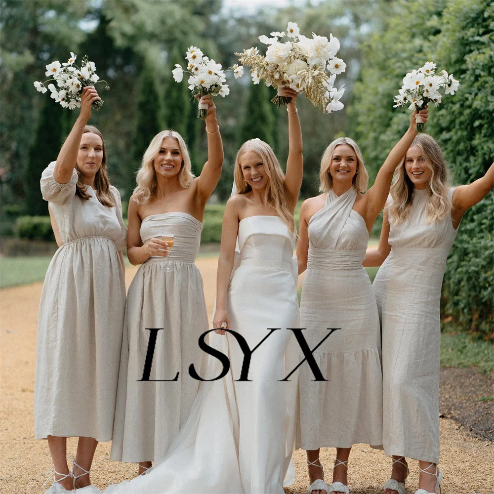 LSYX Simple Sleeveless Satin Mermaid Wedding Dress For Women 2023 Elegant Bow Detachable Court Train Bridal Gown Custom Made